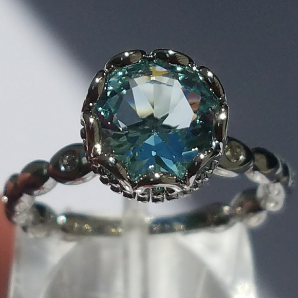 NEW Silver Round Aquamarine Ring - Picture 7 of 8